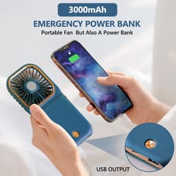 180° Opvouwbare Ventilator - 1 stuk - 167×80×19mm - Drie windsnelheden - 3000mAh batterij - Kan als powerbank gebruikt worden - Mini elektrische handventilator - Geschikt voor op reis, op kantoor en op vakantie - Blauw — thumbnail 2