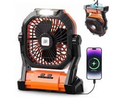 Best Active Mini Ventilator - Oplaadbare Tafelventilator - Stille Mini Fan met Ophanghaak - Handventilator - Klein, Stil & Geruisloos - 4 Snelheden & Verlichting - 7800 mAh & Powerbank functie - Zwart/Oranje — afbeelding 1