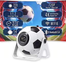 2026 Mini-projector voor voetbal, ondersteunt 4K/1080p & 220 ANSI-lumen, draagbare projector, automatische verticale keystone-correctie, 270° draaibaar, met dual-band Wi-Fi 6 en Bluetooth 5.4 — thumbnail 1