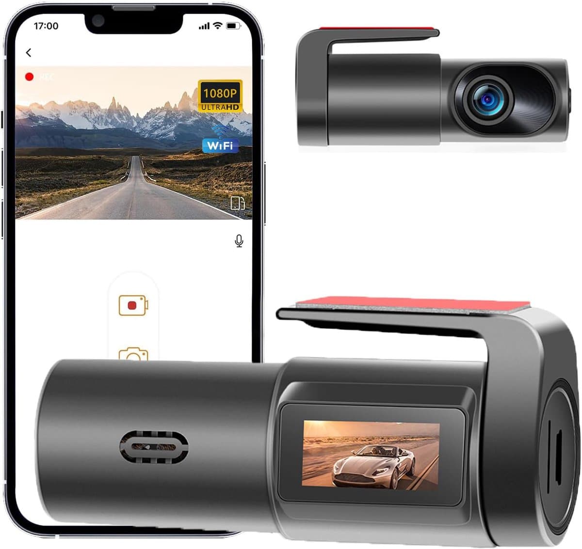 Dashcam-Voorkant - 1080P Mini-WiFi-Dashcam - Autocamera - Super Nachtzicht App-Bediening G-Sensor — afbeelding 1