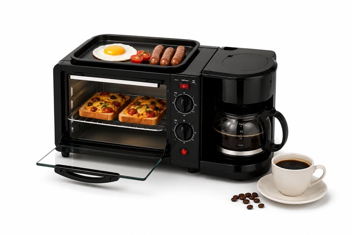 Jurrys Ontbijtmaker - Koffiezetapparaat - Broodrooster - Mini oven - Multifunctioneel - 3 in 1 - 220V - 600ml Koffiekan - Zwart — afbeelding 1