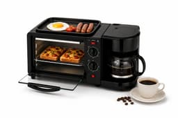Jurrys Ontbijtmaker - Koffiezetapparaat - Broodrooster - Mini oven - Multifunctioneel - 3 in 1 - 220V - 600ml Koffiekan - Zwart — thumbnail 1