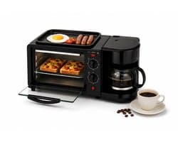 Jurrys Ontbijtmaker - Koffiezetapparaat - Broodrooster - Mini oven - Multifunctioneel - 3 in 1 - 220V - 600ml Koffiekan - Zwart
