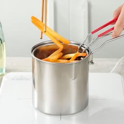 Mini Friteuse - Kookpan Frituurmand - Thuis Koken - Gezonde Frituuroplossing - 1.2 L - Zilver — thumbnail 3