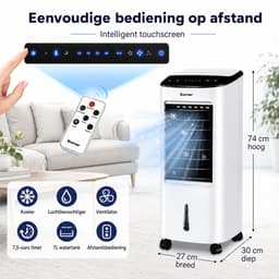 Mobiele Airco Zonder Afvoerslang – 3-in-1 Luchtkoeler, Ventilator & Luchtbevochtiger – 7L – Timer 7,5u – 3 Modi — thumbnail 2