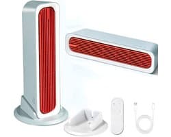 Stille draagbare USB torenventilator - Bladloze Torenventilator - 4000mAh - 3 snelheden - met losse voet en afstandsbediening - voor bureau, slaapkamer en camping - blauw-oranje — afbeelding 1