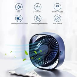 GELLDG Mini USB-ventilator - Draagbare, stille bureauventilator - 3 instelbare ventilatorsnelheden - USB-voeding - Geschikt voor thuis en op kantoor - Blauw — thumbnail 3
