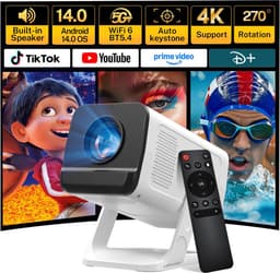 SnelShoppen - Mini Beamer met Ingebouwde Apps & Android 14, 5G Wi-Fi 6, Bluetooth 5.4, Ondersteunt 4K/1080P, Auto Keystone, Draaibaar 270° - Perfect v — thumbnail 1