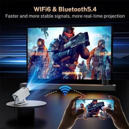 SnelShoppen - Mini Beamer met Ingebouwde Apps & Android 14, 5G Wi-Fi 6, Bluetooth 5.4, Ondersteunt 4K/1080P, Auto Keystone, Draaibaar 270° - Perfect v — thumbnail 4