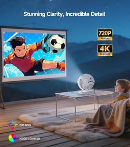 SnelShoppen - Mini Projector 4K Met 360° Voetbal Motief, Draagbare Wifi 6 Bluetooth 5.4 Projector Voor Thuisbioscoop, Buiten, Camping, Auto Keystone, — thumbnail 5