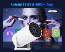 SnelShoppen - Beamer 4K Mini Projector Android 11.0 5G WiFi 6 BT 5.0 200 inch Full HD, Trapezoid Correctie, Mobiele Beamer, 180° Rotatie, Wit — thumbnail 2