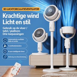 3-in-1 Luchtcirculatieventilator - Staande & Tafelventilator - Afstandsbediening - 5 Snelheden - Timer - Wit — thumbnail 5
