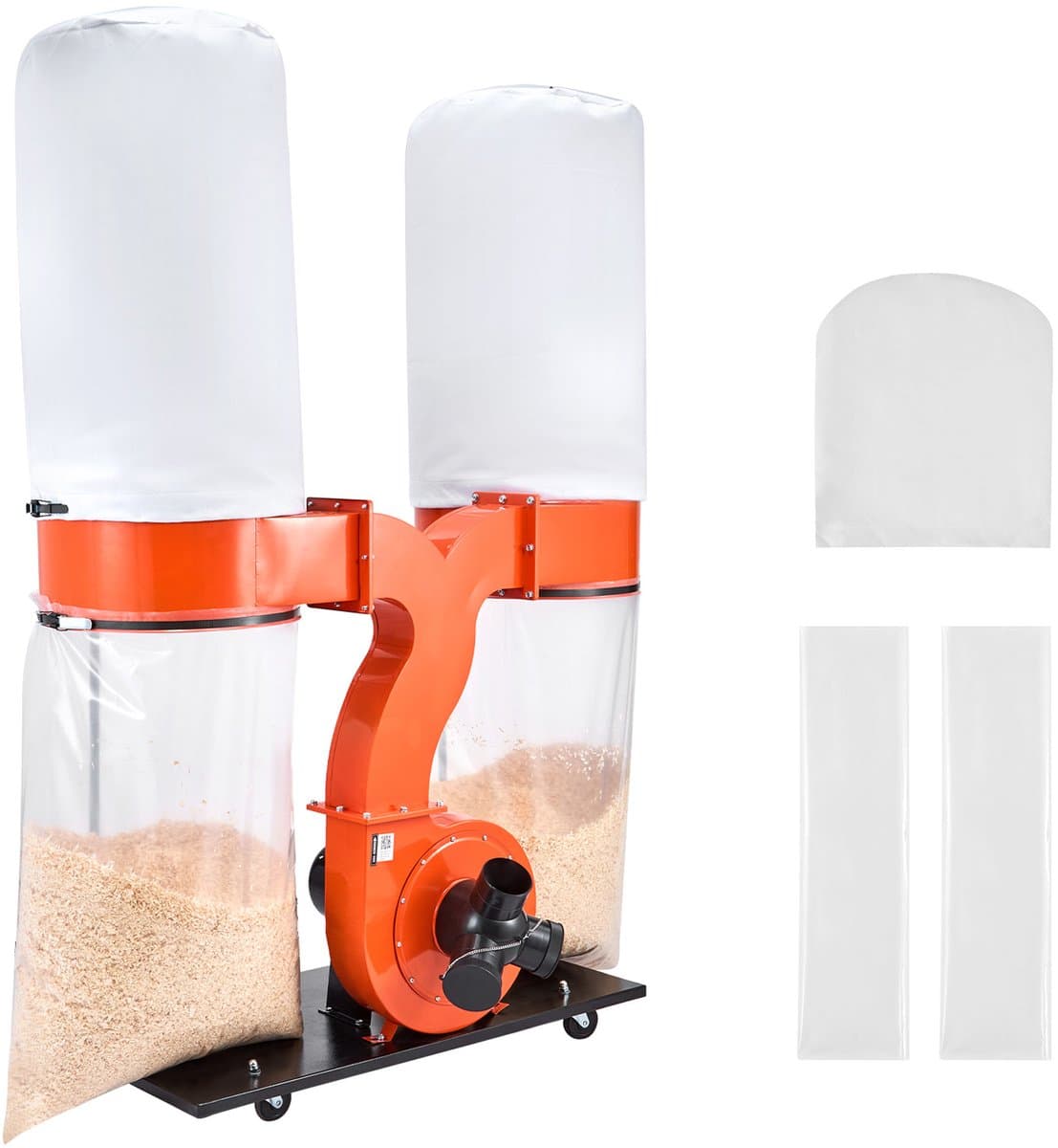 Stofafzuigsysteem, 2634,47 m³/u, 2,5 Micron Spaanafzuigsysteem, 3,0 Pk Zaagselafzuiging met Twee Stofzakken van 132,5 Liter en Twee Filterzakken van 159 Liter, 2800 Tpm, Non-Woven Materiaal — afbeelding 1