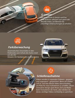 SnelShoppen - Dash Cam Front 1440P QHD - Mini Auto Camera Video Recorder met 170° Hoek, Nachtzicht, WDR, Parkeerbewaking en G-Sensor - Compacte Autoca — thumbnail 3