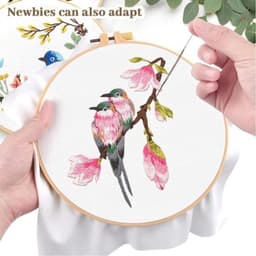 2 sets borduurset voor beginners - kolibrie en bloemenkruissteek-startersets met handleiding — thumbnail 2