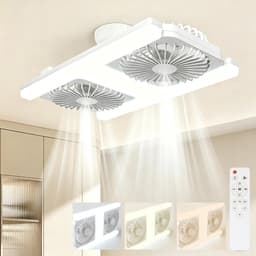 KZQ H-vormige plafondventilator met LED-verlichting en afstandsbediening - E27 lampfitting met dubbele ventilator - Dimbare kleurtemperatuur 3000-6500K - Geschikt voor slaapkamer en binnenruimtes - Wit — thumbnail 3