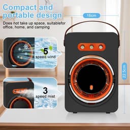 Mini Luchtkoeler – USB Oplaadbare Draagbare Aircooler – 5 Snelheden – Met Luchtbevochtiger en Mistfunctie – Inclusief Timer – Voor Thuis, Kantoor, Bureau en Reizen — thumbnail 3