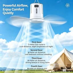 Plafondventilator met verlichting, camping, oplaadbare plafondventilator met licht en afstandsbediening, USB, timer, kleine plafondventilator met accu, camping voor buiten, paviljoen, terras [Energieklasse A] — thumbnail 3
