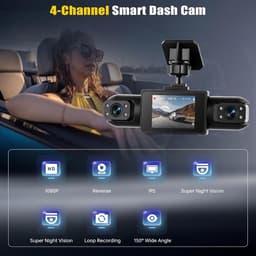 Dashcam voor Auto - Vier Camera's - 360-graden Panoramische Dekking - Infrarood Nachtzicht - Achteruitrijassistentie - 1080P - Zonder Geheugenkaart — thumbnail 4
