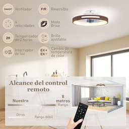 TEKROA® Plafondventilator met LED Verlichting - 40W Stille DC Motor - 6 Snelheden & 3 Kleuren - Afstandsbediening - Timer - Teakhout Look — thumbnail 3
