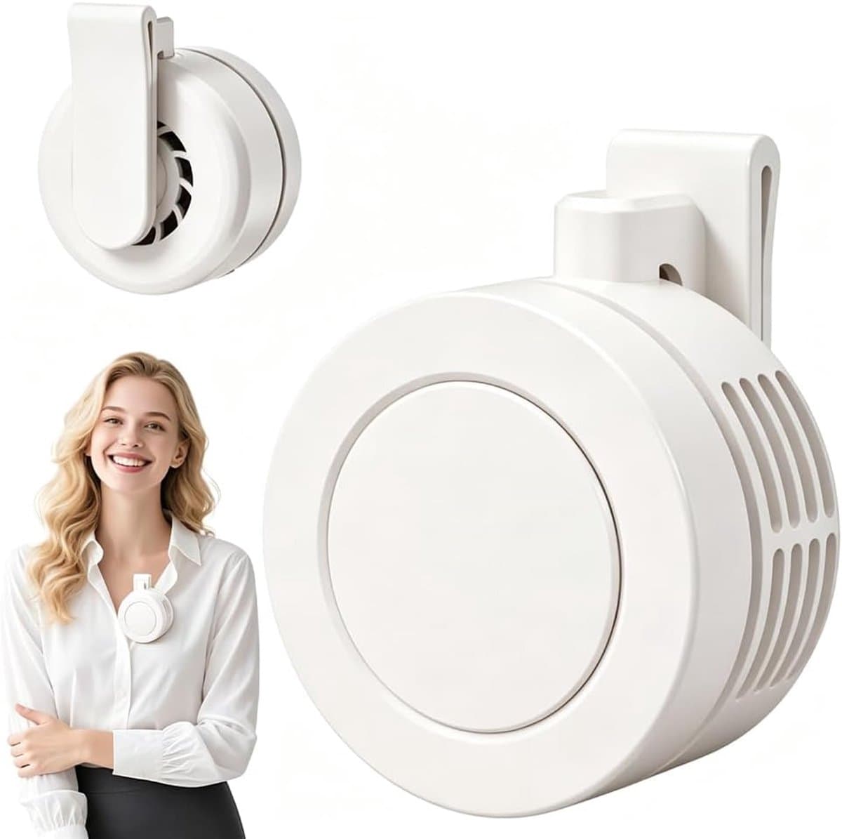 Mini Ventilator - Clip-On Ventilator - Handventilator - 3 Snelheidsinstellingen - Nekventilator - Oplaadbaar via USB - Portable Clip Fan - Stille Ventilator - Tafelventilator Waaier Handwaaier - Ideaal voor op reis, kamperen of reizen - Wit — afbeelding 1