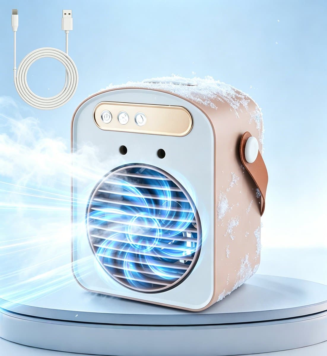 Mini Luchtkoeler met Verneveling - Draagbare Air Cooler en Luchtbevochtiger - Draagbare ventilator - USB Oplaadbaar - Voor Bureau, Slaapkamer en Kantoor — afbeelding 1