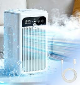 Draagbare Luchtkoeler met Verneveling - 3-in-1 Mini Air Cooler, Ventilator en Luchtbevochtiger - Stil 30 dB - Oplaadbaar - 370 ml Watertank — thumbnail 1