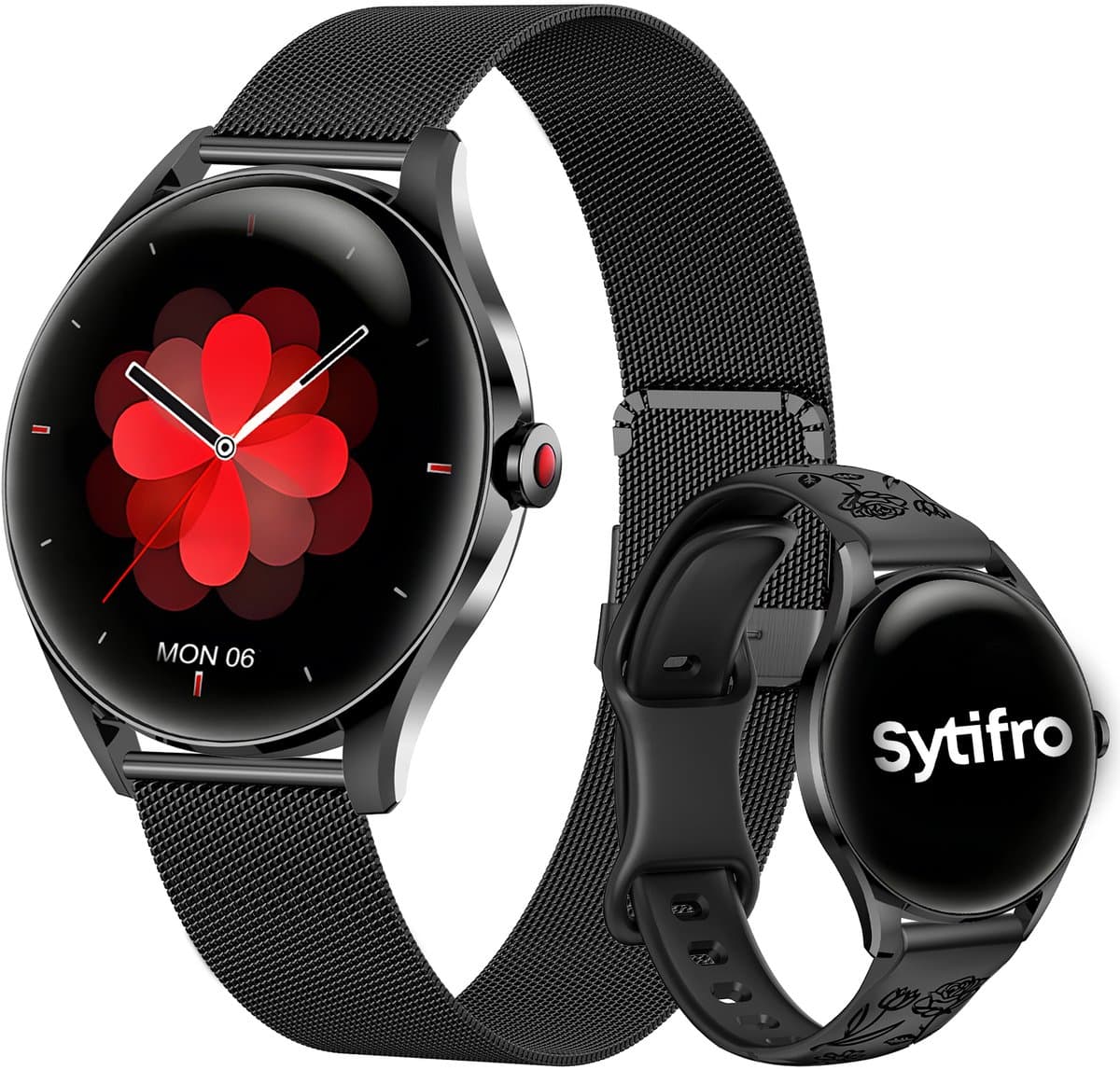 SYTIFRO smartwatch dames -smartwatch met 3D bolvormig glas - horloge dames 1.32" AMOLED 60Hz - 300 mAh (7 dagen) horloge - 130+ sportmodes & 2 jaar garantie — afbeelding 1