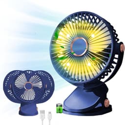 USB-bureauventilator, clipventilator, 5 windsnelheden, 360° draaibaar, draagbare mini-USB-bureauventilator met oplaadbare batterij, geschikt voor thuis, slaapkamer, buitenkamperen, blauw. — thumbnail 1