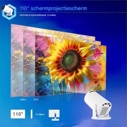 GELLDG Videoprojector - Kortstondige Focus Draagbare Mini Beamer - 15.5x9.4cm - Android 14 WiFi 6 Bluetooth 5.4 Auto Keystone - Geschikt voor Thuisbioscoop en Buitengebruik - Kunststof - Wit — thumbnail 2