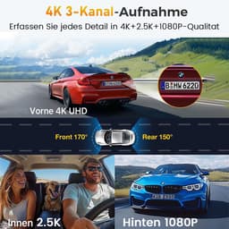 FOSMET Dashcam Voor Auto - 3-kanaals - Ultra 4K resolutie - Nachtzicht - WiFi en GPS - 3,16 Inch IPS-Scherm - App‑bediening - G‑Sensor - Parkeerbewaking - 170° groothoeklens met WDR - Inclusief 32GB SD‑kaart — thumbnail 3
