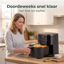 Cheqo® Airfryer - Hetelucht Friteuse - Heteluchtfriteuse - Friteuse zonder Olie - Luchtfriteuse met Digitaal Display en Touchscreen - 8 Automatische Programma's - Timer - Airfryer XL Zwart Goud - Frituurpan - Gezond Frituren voor het Hele Gezin — thumbnail 3