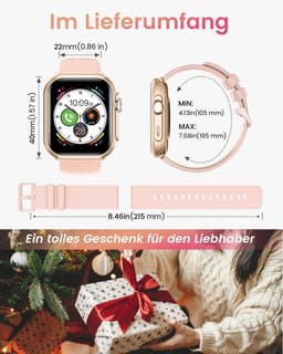 FOSMET Smartwatch - Smartwatches - 1,83inch - Dames en Heren - Stappenteller Horloge - Hartslagmeter - Bloeddrukmeter - Slaapmonitor - Saturatiemeter - Belfunctie - 100+Sportmodi - Temperatuurmeting,55 Dagen Batteri - Elke Smartphone - Roze — thumbnail 3
