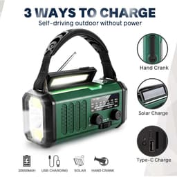 Solar Noodradio met Dynamo – 20.000 mAh Powerbank – AM/FM Radio – Zaklamp met SOS-Model 2026 — thumbnail 3