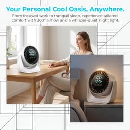 Tafelventilator - draagbare turboventilator, 100 standen traploos regelbaar, stille slaapmodus met nachtlampje, type C snel opladen, 360° tafel- en wandventilator voor outdoor, camping, huis, kantoor — thumbnail 3