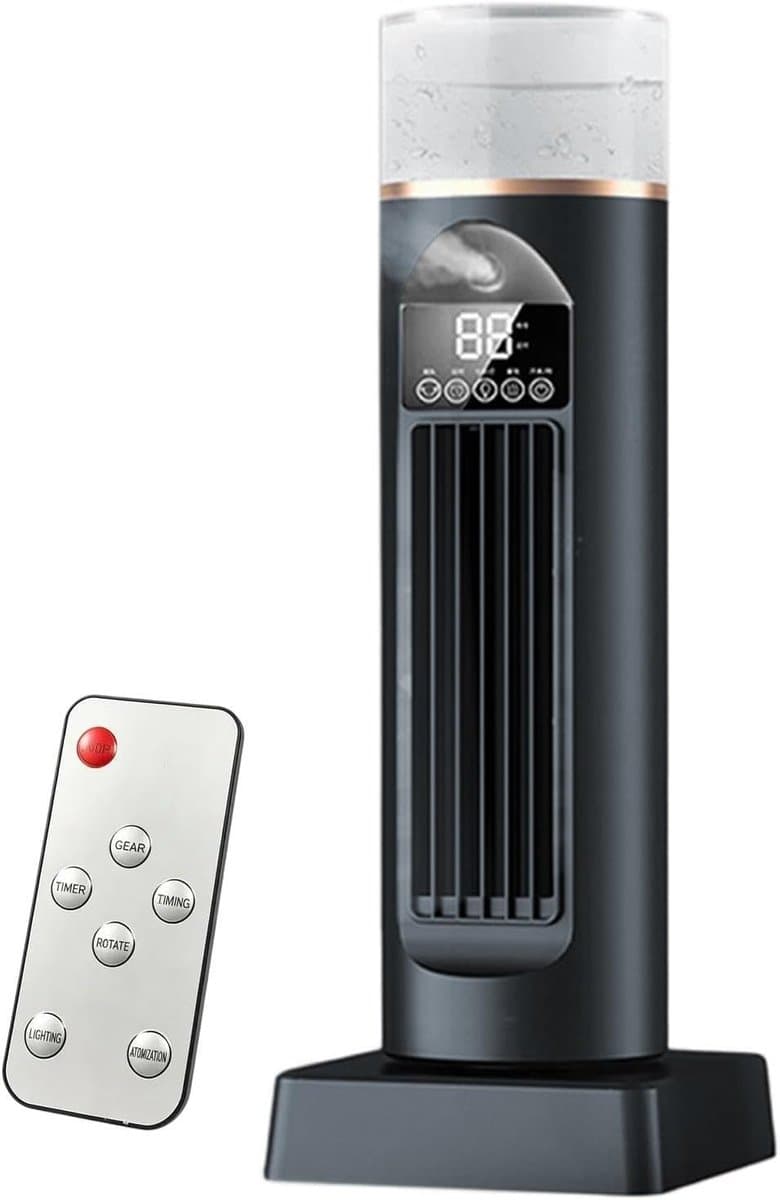 Torenventilator met afstandsbediening - Stille ventilator - Slaapkamer verkoelen - 6 snelheden - 38x14x38 cm - Zwart — afbeelding 1