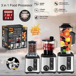 Keukenmachine Combo - 3-in-1 Apparaat - Ingrediënten Verwerken - Vleesmolen Sapcentrifuge - 2000ml 1000ml 800ml - Zilver — thumbnail 3