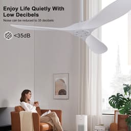 KOMHTOM 60-inch witte plafondventilator zonder verlichting met afstandsbediening, ABS-vleugels, omkeerbare DC-motor, timerfunctie, moderne plafondventilator voor binnen en buiten, geschikt voor slaapkamers, woonkamers, terrassen en — thumbnail 4