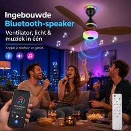 MUPOO Houtlook plafondventilator met verlichting RGB Ø61cm-RGB LED plafonventilator afstandsbediening met Bluetooth Speaker-plafonniere met ventilator met 3 Snelheden & Slaapmodus- ventilator lamp plafond Voor slaapkamer,Woonkamer veranda — thumbnail 5
