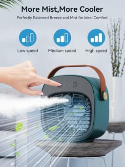 Draagbare airco – Oplaadbare mini-airco – Instelbaar in 3 snelheden – Stille tafelventilator – Persoonlijke luchtkoeler voor thuis, slaapkamer, reizen, kantoor en buitengebruik – Groen — thumbnail 2
