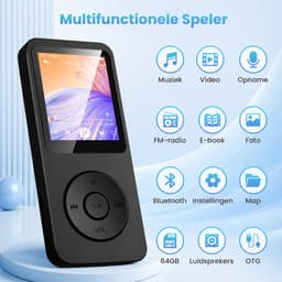 MP3 Speler 32GB - Bluetooth 5.3 - HiFi Muziekspeler - 1,8 Inch TFT Kleurenscherm - Ingebouwde Luidspreker - FM Radio - Spraakrecorder - E-Book - Inclusief Hoofdtelefoon -Uitbreidbaar tot 128GB — thumbnail 3