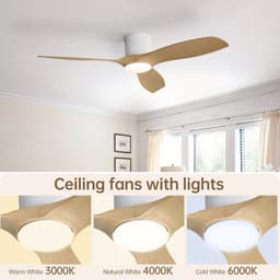 DESMIU Plafondventilator 52 Inch - Met Verlichting En Omkeerfunctie - Voor Woonkamer, Slaapkamer En Terras - ABS - Mat Wit — thumbnail 2