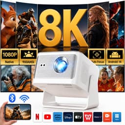 Beamer 1080p Full HD Smart Projector 900 ANSI, Android 14, WiFi 6, Bluetooth 5.4, Autofocus, 8K ondersteuning — thumbnail 1