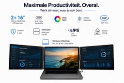 Portable Monitor - Draagbare Monitor 2x 16 Inch - 1920x1200P - One Cable Solution - Tri Screen Laptop scherm Uitbreider - Extra scherm Laptop - Plug and Play — thumbnail 3