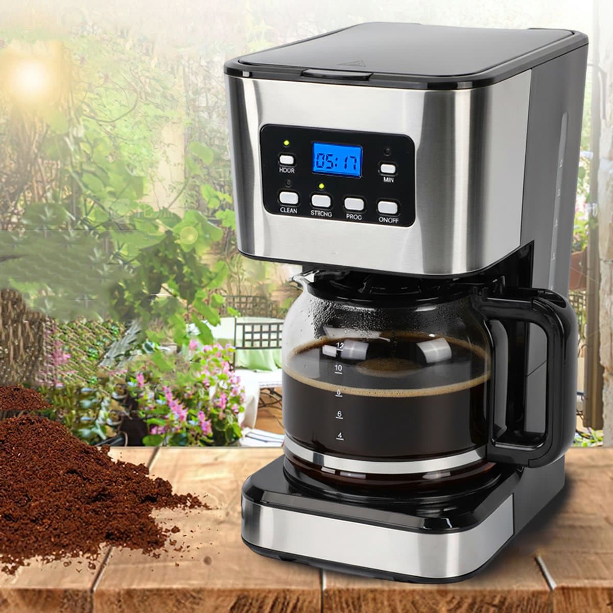 Koffiemachine Van 1,5 Liter Met Timer Isolatiefunctie Anti-Druppelsysteem En Transparant Venster - 950W Snelzetten 2 Uur Warmhouden Automatische Uitschakeling - Voor Thuis Kantoor En Studentenkamers - Zwart En Zilver — afbeelding 1