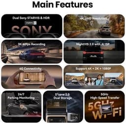 Dashcam – Autocamera – Rijcamera – Vehikel Recorder – Dual Channel Systeem – Haarscherpe 4K UHD Video – Slimme ADAS Veiligheidsalerts — thumbnail 3