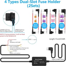 SnelShoppen - Hardwired Dashcam Kit 3.3m USB C Aansluiting met 8 Stopcontacten voor 12-24V Voertuigen, Ideaal voor Auto, Vrachtwagen, SUV, GPS en Rada — thumbnail 3