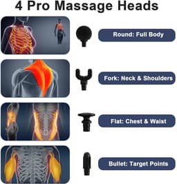 SnelShoppen - Massagepistool met Verlenggreep voor Diepteontspanning van Rug, Nek en Schouders - 6 Niveaus, 4 Massagekoppen, 2000 mAh, Stille Percussi — thumbnail 2