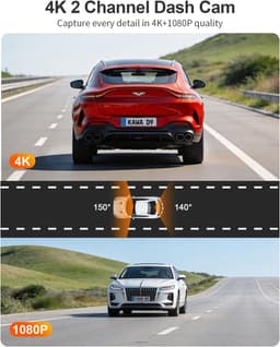 SnelShoppen - KAWA 2 Kanaal Dash Cam 4K + 1080P Voor- en Achterkant, Voice Control, GPS, 2K HDR, Parkeermodus, Wi-Fi 6, Voor Auto's, Dual Channel — thumbnail 3