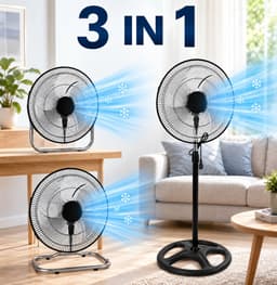 3-in 1 staande ventilator-45cm-70W-aanpasbaar 90cm tot 125cm.krachtig. Binnen. Zomer — thumbnail 1